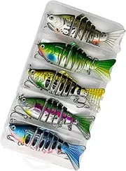 Abbraccia 5 Pack of Fishing Lures with Hooks, Multi Jointed Swimbaits for Anglers