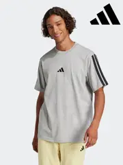 adidas Grey Essentials 3-Stripes Single 100% Cotton Jersey T-Shirt (E45535) | $53