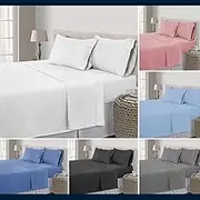 100% Cotton Percale All Size 1000TC Sheet Set Matt Style, INCL- Flat Sheet | Fitted Sheet | Pillowcase (White, Queen)