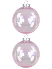 Large Pink Tinted & Iridescent Soap Bubble Look Clear Baubles - 2 x 15cm