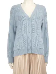 Blue Wool Knit Buttoned Cardigan