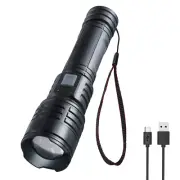 BORUiT 600LM Tactical LED Flashlight Torch Zoomable USB Rechargeable Light lamp