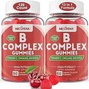 Vitamin B Complex Gummies for Adult (2 Packs) with Vitamin C + Zinc, Choline and Inositol for Supports Immune / Energy / Mood - Vitamin B12 B1 B2 B3 B5 B6 B7 B9 - Cherry Flavor Gummy, Vegan, 120 Cts