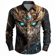 Men's Cyber Gothic Shirt Button Up Shirt Long Sleeve Cyberpunk Holiday Streetwear Summer Spring Turndown 3D Print Collared Shirts Black