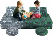 Modular Kids Sofa Set 6Pcs Play Couch Convertible Lounge Chair Folding Toddler Playset Sectional Cushion Glowing Cover