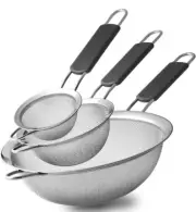 Stainless Steel Fine Mesh Strainers, Set of 3 Sizes