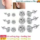 1 Pair Sterling Silver Earrings Ear Stud Ring Piercing 3-8mm Zirconia Stone