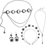 MUSISALY 1set Star and Moon Gothic Jewelry Set Vintage Style Headband Necklace Earrings and Waist Chain for Parties and Special Events Elegant Retro Accessories for Women
