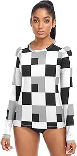 [RPLIFE] Ladies Black White Checkered Pattern Long Sleeve Beach Shirt SPF