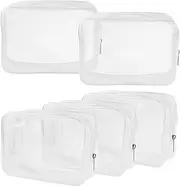 5 Packs Clear Cosmetics Bag, Zipper Pencil case, PVC Zippered Toiletry Carry Pouch Portable Makeup Bag for Vacation Travel, Bathroom and Organizing Waterproof Makeup Vinyl Case (Medium, White)