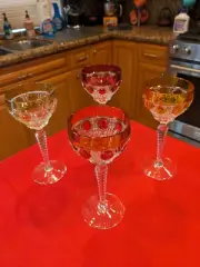 VTG Set (4) Germany "1960's" Wine Hawk Lead Crystal Glasses Flawless & Stunning