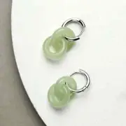 Gray Jade Double Ring Sterling Silver S925-Double Green Ring Eardrop Pendant