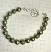 Pyrite Gold Faceted 8mm Ball Natural Gemstone Bracelet 7" Fools gold Golden