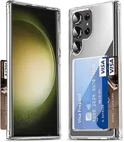 [ELEPIK] for S22 Ultra Case with Card Holder, [Up to 2 Cards] [Anti-Yellow] [Military Grade Protection] Shockproof Slim Phone Protection Clear Case for Samsung Galaxy S22 Ultra, Clear