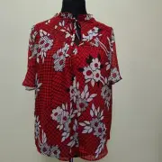Celia Bertwell x Next Ladies Blouse UK 12 chiffon red white floral short sleeve