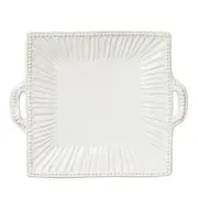 Vietri Incanto Stone White Stripe Square Handled Platter