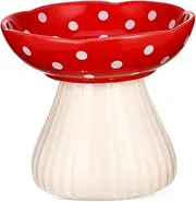 YARNOW Elevated Ceramic Cat Bowl Whisker Friendly Pet Food Holder Charming Mushroom Design for Indoor Cats Easy to Clean and Stable Feeding for Comfort and Digestion