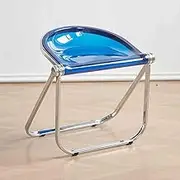 Acrylic Folding Chair Armless Transparent Foldable Stool Ergonomic Chair Portable Collapsible Dining Chairs Stools for Home Office Living Room Party Kitchen Outdoor Indoor(Blue)