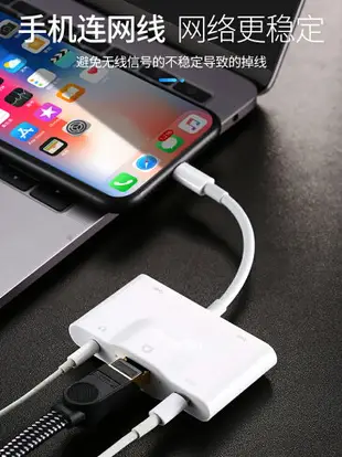 蘋果網線轉接頭iphone手機ipad平板電腦千兆寬帶以太網網絡有線上網網卡網口擴展lightning接口拓展塢轉換器