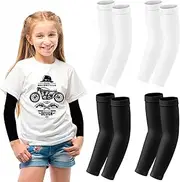 [Pasonly] 4 Pairs Kid Arm Sleeves, Youth Compression Arm Sleeve for Volleyball Football Baseball Basketball Youth Boys Girls Sports, White and Black