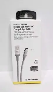 Charging & Sync Cable USB-A to USB-C - Braided - Silver 4 Feet SCOSCHE