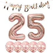 25th Birthday Decoration Happy Birthday Banner Balloons 25 Years Old Birthday Party Supplies Helium Balloons Number 25 Balloons Latex Balloon Foil Balloon, 25th Rose Gold Birthday Party Decoration