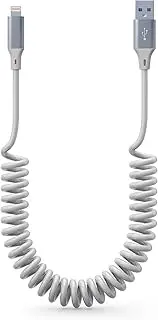Coiled Lightning Cable Apple Carplay Cord [Apple MFi Certified] Short iPhone Car Charger Cable White with Data Sync, Retractable iPhone Charger Cord for iPhone/Pad/Pod, White