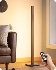 Mid Century Modern Floor Lamp with Remote, Dimmable Wood LED Corner Light, Minim