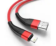 Fast Charge Cord Heavy Duty USB Data Charger Cable For iPhone 14 13 12 iPad iPod-Red 1m