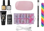 Nail Art Tools Set - Professional Nail Extension Kit with Glue, Builder & Lamp for Beginners and Artists (Coffee)