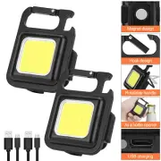 2pcs 800LM COB LED Flashlight Work Light USB Rechargeable Torch Keychain Lamp