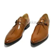 Handmade Men's Leather New Stylish Brown Monk Strap Lace Up Formal shoes-237