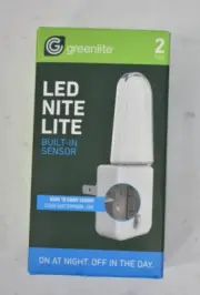 Greenlite LED Nitelite Light Lamp Dusk To Dawn Built In Sensor Device 2 Pack
