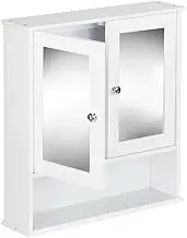 Artiss Bathroom Storage Cabinet, 58cm Height Adjustable Cupboard Side Table Corner Shelf Wall Over Toilet Roll Storages Cabinets Unit Home Furniture Organiser Accessories, with Mirror White