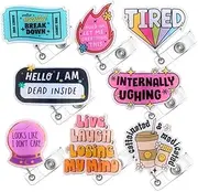 YJ PREMIUMS 8PC Funny Fun Cool Cute Humor Badge Reel Retractable ID Name Tag Holders | Holder Lanyard Clip for Nurse Medical Assistant Nursing Nursery Office Work Coworker Employee Student Gifts