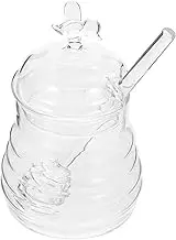 MOLUCKFU 1 Set Lidded Glass Honey Pot with Stirring Bar Clear Honey Dispenser for Jam Seasonings Random Lid Style Kitchen Storage