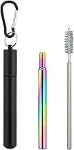 Travel Straws Reusable with Case | Folding Drinking Straw Set - Metal Straws Reusable with 1 Case, 1 Cleaning Brush, 1 Keychain, Cruise Ship Accessories for Outdoor Activities