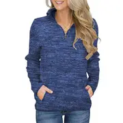 Nevenka Women Casual Long Sleeve 1/4 Zipper Sweatshirts Tunic Tops With Pockets-Blue-201988PO