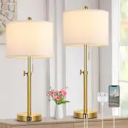 Gold Farmhouse Table Lamp Set of 2 - 23" to 30" Height Adjustable, Bedside