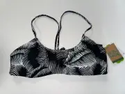 VOLCOM Women's XXL Black White STAY OR LEAF SCOOP Surf Swim Beach Bikini Top New