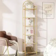 Bookcase Bookshelf, Tempered Glass Bookshelves, 10.2"D x 15.7"W x 70.3"H Gold