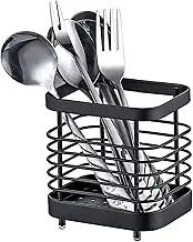 LAIPART Kitchen Sink Utensil Holder of Drying Rack, Small Stainless Steel Cutlery Drainer Caddy,Spoon and fork organizer (Black)