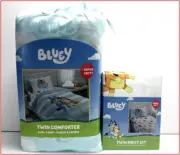 4 Pieces - BLUEY Reversible Comforter + Sheet Set - Blue & White - TWIN NEW