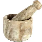 KLEO Marble Stone Mortar and Pestle Set as Okhli Musal Kharad Khallad Spice, Medicine Grinder Masher - 2.5" Diameter SMALL Natural Beige Color