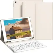 KVTVOU Keyboard Case for iPad 9th Generation 2021/ iPad 8th Gen 2020 / iPad 7th Gen 2019 with Pencil Holder, Magnetic Detachable Folio Wireless Bluetooth Keyboard for iPad 10.2 inch Model, Cream White