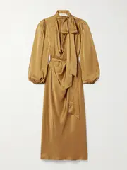 [Zimmermann] Zimmermann - Billow Pussy-bow Belted Silk-satin Midi Dress - Gold - 3 3 Gold