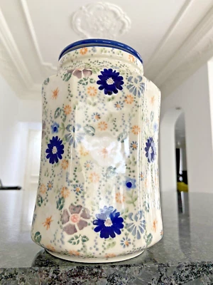 New Polish Pottery Cookie Jar with lid Multicolor Flower Design (50% Charity)