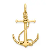 14k Yellow Gold 3-D Anchor W/Long T Bar and Shackle Bail Charm