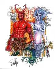 ORIGINAL ART PRINT of HELLBOY and LADY DEATH by SMITTY (SHIPS FREE)*