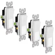 3-Way Wall Light Switch On/Off Rocker Paddle Switch 15A 120/277V UL White 4Packs